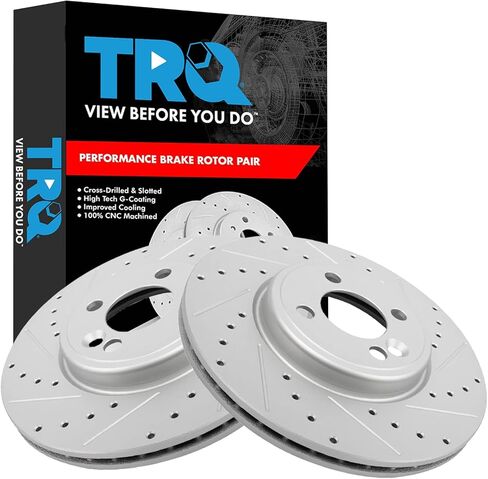 TRQ Front Brake Rotor Set G Coated Vented Drilled and Slotted Compatible with 2007-2015 Mini Cooper in Saudi Arabia