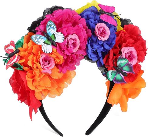Beavorty 1Pcs Halloween Rose Headband Mexican Flower Headband Women Halloween Christmas Flower Headband for Party Cosplay in Kuwait