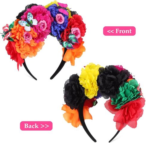 Beavorty 1Pcs Halloween Rose Headband Mexican Flower Headband Women Halloween Christmas Flower Headband for Party Cosplay in Kuwait