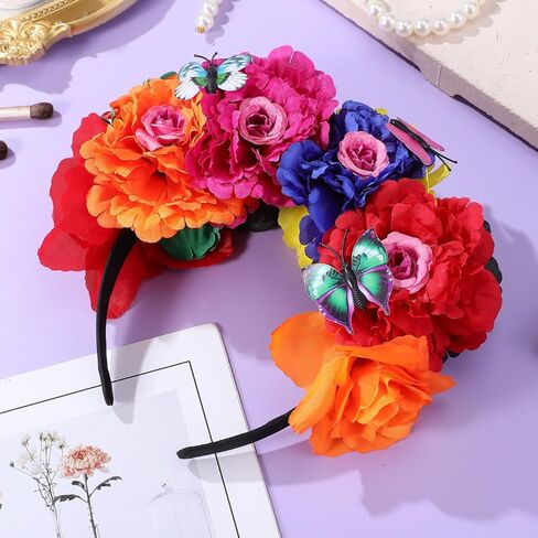 Beavorty 1Pcs Halloween Rose Headband Mexican Flower Headband Women Halloween Christmas Flower Headband for Party Cosplay in Kuwait