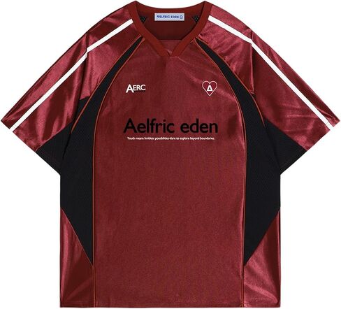 Aelfric Eden قمصان جيرسي المتضخم الجرافيك تيز الرجال شبكة المرقعة Crewneck تي شيرت التباين اللون قمصان الصيف بلايز in Saudi Arabia