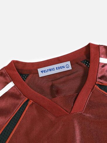 Aelfric Eden قمصان جيرسي المتضخم الجرافيك تيز الرجال شبكة المرقعة Crewneck تي شيرت التباين اللون قمصان الصيف بلايز in Saudi Arabia