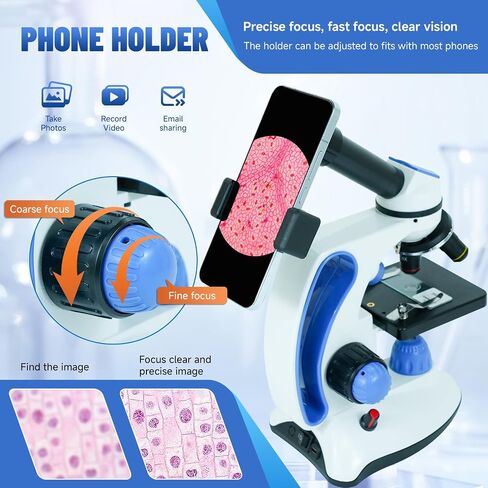 Binocular Microscope 40X-1000X LED Lighting for Kids Students Adults School Lab Home Education with Microscope Slides Set,Phone Adapter in Kuwait