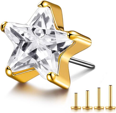 1PC ASTM F136 Titanium Threadless Pentagram Elements Tops Piercing studs for Conch,Tragus,Helix,Lobe Come With 4PCS Different Lengths Post F136 Titanium 16G 18G 20G Flatback earring nose Jewelry Gold Silver in Kuwait
