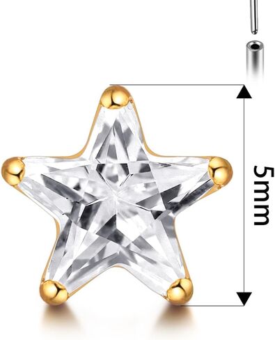 1PC ASTM F136 Titanium Threadless Pentagram Elements Tops Piercing studs for Conch,Tragus,Helix,Lobe Come With 4PCS Different Lengths Post F136 Titanium 16G 18G 20G Flatback earring nose Jewelry Gold Silver in Kuwait