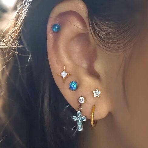 1PC ASTM F136 Titanium Threadless Pentagram Elements Tops Piercing studs for Conch,Tragus,Helix,Lobe Come With 4PCS Different Lengths Post F136 Titanium 16G 18G 20G Flatback earring nose Jewelry Gold Silver in Kuwait