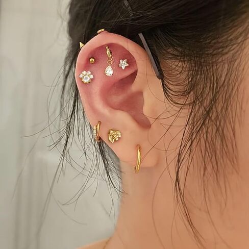 1PC ASTM F136 Titanium Threadless Pentagram Elements Tops Piercing studs for Conch,Tragus,Helix,Lobe Come With 4PCS Different Lengths Post F136 Titanium 16G 18G 20G Flatback earring nose Jewelry Gold Silver in Kuwait