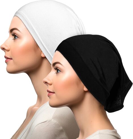 2 Pcs Hijab Undercaps No Slip for Women Islamic Muslim Hijab Cap Scarf Cozy Satin Lined Slouchy Beanie Cap with Soft Elastic Band for Turban Tube Neck Cover in Saudi Arabia