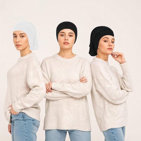 2 Pcs Hijab Undercaps No Slip for Women Islamic Muslim Hijab Cap Scarf Cozy Satin Lined Slouchy Beanie Cap with Soft Elastic Band for Turban Tube Neck Cover in Saudi Arabia
