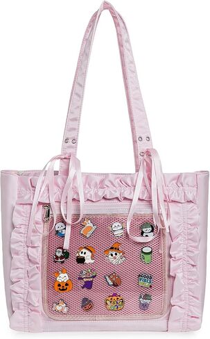 Womens Girls Tote Ita Bag Bowknot Wrinkled Edge Shoulder Bag Kawaii Purses and Handbags with Pin Display in Kuwait