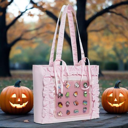 Womens Girls Tote Ita Bag Bowknot Wrinkled Edge Shoulder Bag Kawaii Purses and Handbags with Pin Display in Kuwait