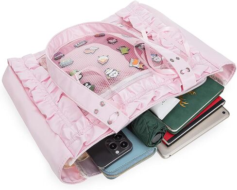 Womens Girls Tote Ita Bag Bowknot Wrinkled Edge Shoulder Bag Kawaii Purses and Handbags with Pin Display in Kuwait