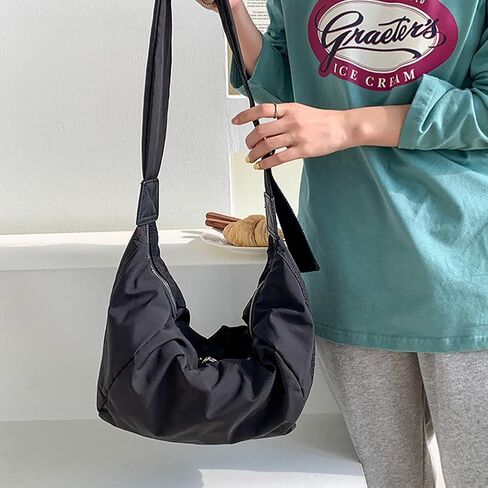 Lightweight Nylon Lazy Dumpling Shaped Shoulder Bag, Large Capacity Crescent Casual Crossbody Purse, Sling Hobo Satchel Tote in Kuwait
