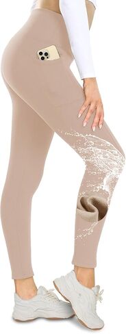 سروال ضيق مبطن بالصوف من NexiEpoch للنساء مع جيوب - سروال يوجا مقاوم للماء للشتاء الحراري عالي الخصر للجري والمشي لمسافات طويلة in Kuwait