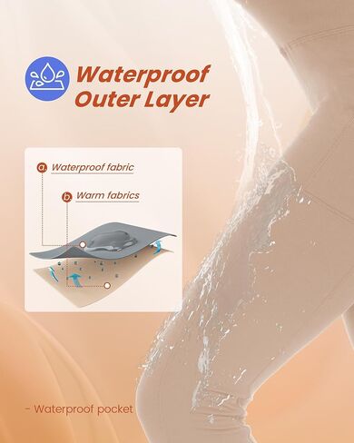 سروال ضيق مبطن بالصوف من NexiEpoch للنساء مع جيوب - سروال يوجا مقاوم للماء للشتاء الحراري عالي الخصر للجري والمشي لمسافات طويلة in Kuwait