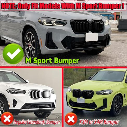 ممتص الصدمات الأمامي مناسب لسيارة BMW G01 X3 G02 X4 LCI M40i 2022 2023 2024 2025 (M Sport Bumper فقط)، طقم جسم الذقن الهوائي 4 قطع ملحقات خارجية باللون الأسود اللامع in Kuwait