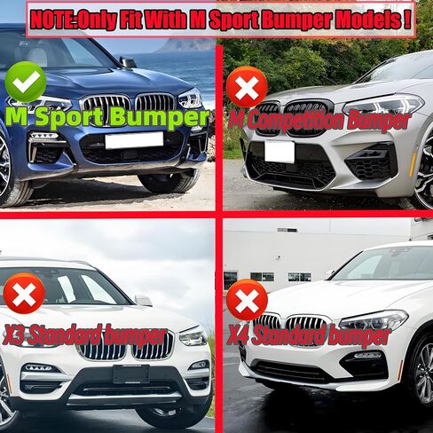 ممتص الصدمات الأمامي مناسب لسيارة BMW G01 X3 G02 X4 LCI M40i 2022 2023 2024 2025 (M Sport Bumper فقط)، طقم جسم الذقن الهوائي 4 قطع ملحقات خارجية باللون الأسود اللامع in Saudi Arabia