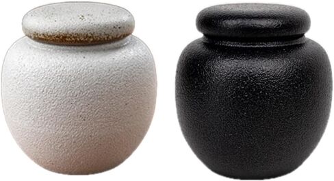 Set of 2 Mini Ceramic Keepsake Urns for Ashes (Black & White) – Elegant Small Memorial Urns for Human or Pet Ashes – Secure Lids, Durable & Decorative Design in Saudi Arabia
