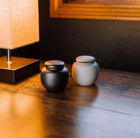 Set of 2 Mini Ceramic Keepsake Urns for Ashes (Black & White) – Elegant Small Memorial Urns for Human or Pet Ashes – Secure Lids, Durable & Decorative Design in Saudi Arabia