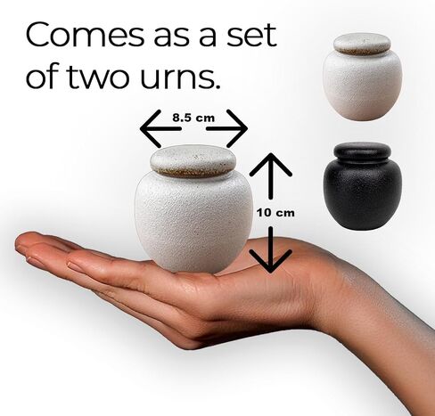 Set of 2 Mini Ceramic Keepsake Urns for Ashes (Black & White) – Elegant Small Memorial Urns for Human or Pet Ashes – Secure Lids, Durable & Decorative Design in Saudi Arabia
