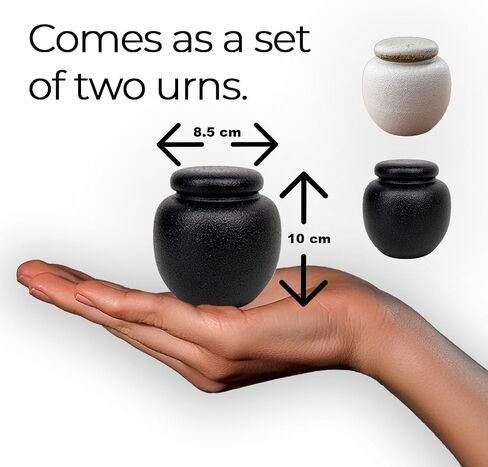 Set of 2 Mini Ceramic Keepsake Urns for Ashes (Black & White) – Elegant Small Memorial Urns for Human or Pet Ashes – Secure Lids, Durable & Decorative Design in Saudi Arabia