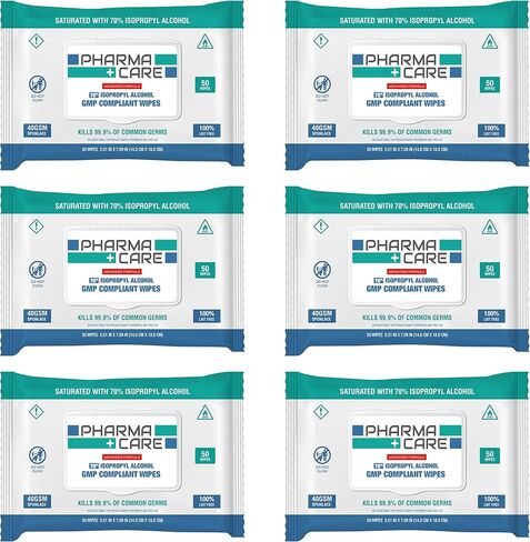PharmaCare Advanced Formula 70% Alcohol Wipes - 6 Pack in Kuwait