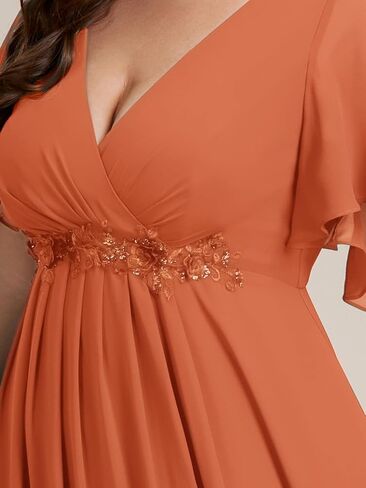فساتين سهرة من الشيفون بطول الأرض ورقبة على شكل V للسيدات من Ever-Pretty Plus مقاس كبير فساتين أم العروس 01960-DAPH in Kuwait