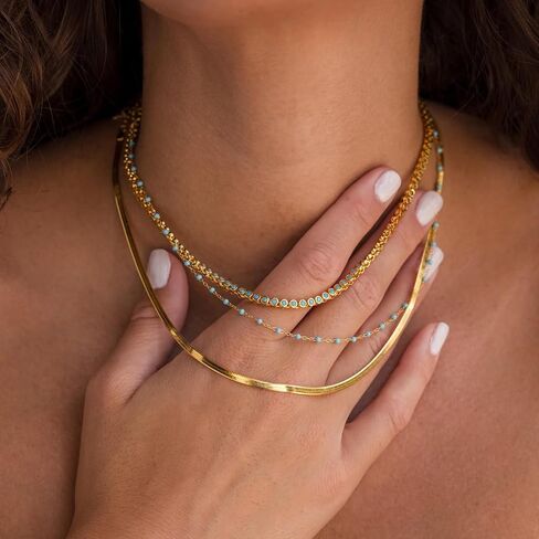 CAITLYNMINIMALIST 18K Gold Plated Sterling Silver Bezel Tennis CZ Gemstone Round Circle Cut Crystal Layering Choker Necklace Gift for Women in Kuwait