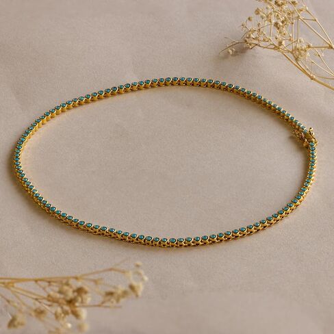 CAITLYNMINIMALIST 18K Gold Plated Sterling Silver Bezel Tennis CZ Gemstone Round Circle Cut Crystal Layering Choker Necklace Gift for Women in Kuwait