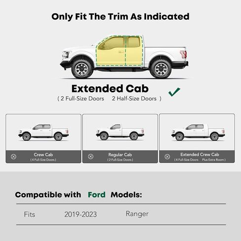 YHTAUTO 7 بوصات للجري بخطوات جانبية تناسب Ford Ranger 2019-2024، كابينة ممتدة/سوبر، سائق مسحوق أسود من الألومنيوم وجانب الركاب، قضبان جانبية لكابينة الشاحنة ملحقات خارجية للطرق الوعرة، مجموعة من 2 in Saudi Arabia