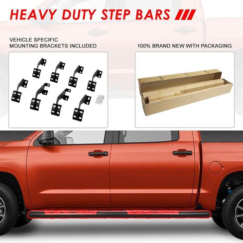 لوحات تشغيل أنبوبية بيضاوية من Auto Dynasty متوافقة مع كابينة Toyota Tundra CrewMax موديل 2007-2021، قضبان Nerf للسكك الحديدية الجانبية من الفولاذ المقاوم للصدأ، قضبان خطوة مطلية باللون الأحمر مقاس 5.5 بوصة، لمسة نهائية مطلية باللون الأسود in Kuwait