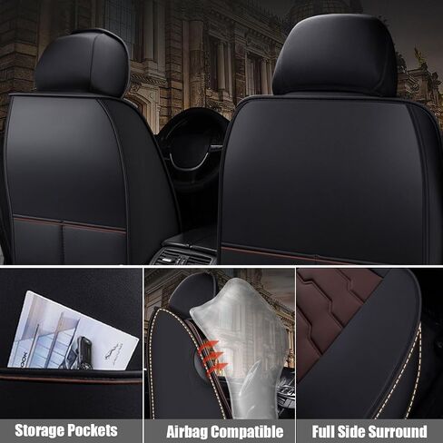 غطاء مقعد السيارة لسيارة Chevy Silverado 2500 HD 2007-2025، غطاء مقعد جلدي مقاوم للماء ومضاد للانزلاق ومقاوم للتآكل، سهل التنظيف والتركيب، يحمي مقعد السيارة الأصلي (5 مقاعد قياسية، أسود) in Kuwait