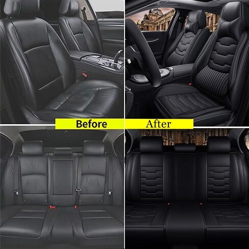 غطاء مقعد السيارة لسيارة Chevy Silverado 2500 HD 2007-2025، غطاء مقعد جلدي مقاوم للماء ومضاد للانزلاق ومقاوم للتآكل، سهل التنظيف والتركيب، يحمي مقعد السيارة الأصلي (5 مقاعد قياسية، أسود) in Kuwait