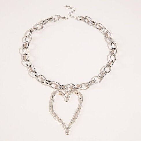 Chunky Gold Necklace Big Heart Statement Necklace for Women Y2K Thick Chain Large Heart Pendant Necklace Pearl Choker Love Heart Charm Necklace Chunky Jewelry in Saudi Arabia