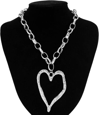 Chunky Gold Necklace Big Heart Statement Necklace for Women Y2K Thick Chain Large Heart Pendant Necklace Pearl Choker Love Heart Charm Necklace Chunky Jewelry in Saudi Arabia