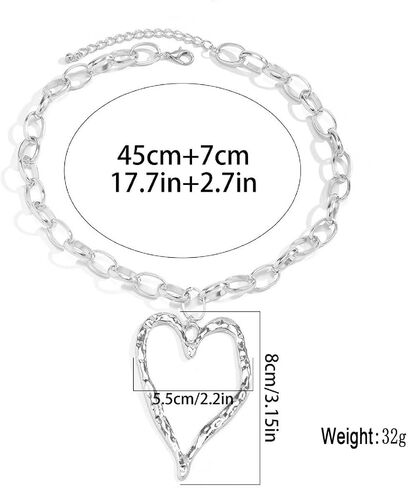 Chunky Gold Necklace Big Heart Statement Necklace for Women Y2K Thick Chain Large Heart Pendant Necklace Pearl Choker Love Heart Charm Necklace Chunky Jewelry in Saudi Arabia