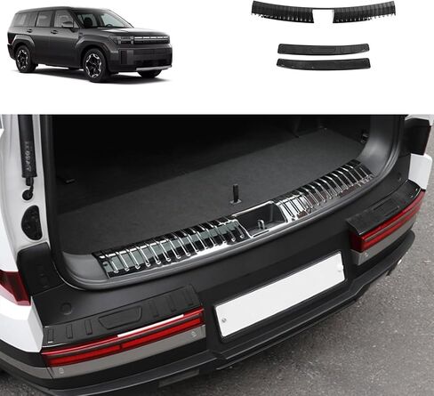 Rear Bumper Guard Cover Compatible with Hyundai Santa Fe 2024 2025 Inner and Outer Rear Trunk Bumper Cover Car Accessories Stainless Steel 3PC(Black Brushed Finish) in Saudi Arabia