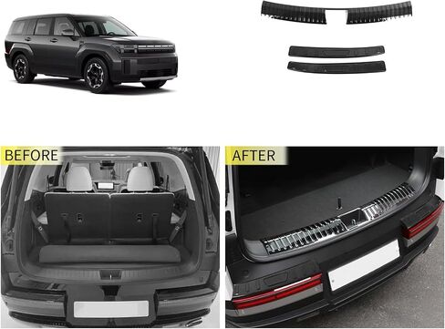Rear Bumper Guard Cover Compatible with Hyundai Santa Fe 2024 2025 Inner and Outer Rear Trunk Bumper Cover Car Accessories Stainless Steel 3PC(Black Brushed Finish) in Saudi Arabia