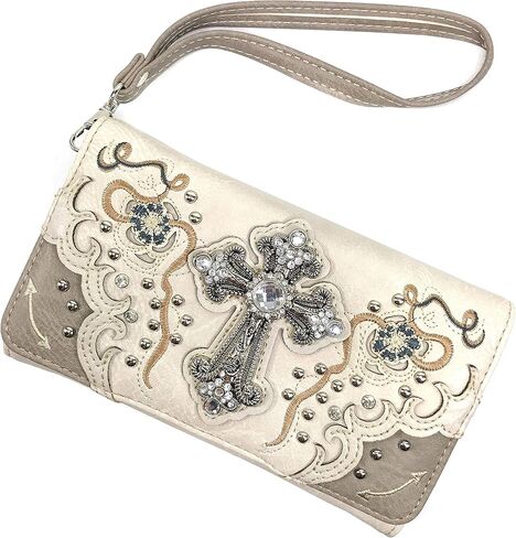 Zelris Floral Poppy Cross Western Women Crossbody Wrist Trifold Wallet in Kuwait