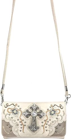 Zelris Floral Poppy Cross Western Women Crossbody Wrist Trifold Wallet in Kuwait