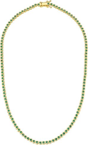 CAITLYNMINIMALIST 18K Gold Plated Sterling Silver Bezel Tennis CZ Gemstone Round Circle Cut Crystal Layering Choker Necklace Gift for Women in Saudi Arabia