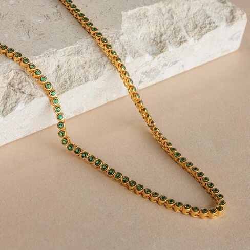 CAITLYNMINIMALIST 18K Gold Plated Sterling Silver Bezel Tennis CZ Gemstone Round Circle Cut Crystal Layering Choker Necklace Gift for Women in Saudi Arabia