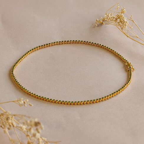 CAITLYNMINIMALIST 18K Gold Plated Sterling Silver Bezel Tennis CZ Gemstone Round Circle Cut Crystal Layering Choker Necklace Gift for Women in Saudi Arabia