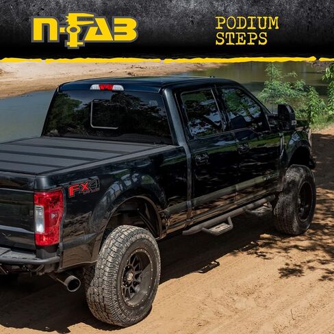 RealTruck Podium LG Steps for Ford F-150 | طول الكابينة، من الفولاذ المقاوم للصدأ، باللون الأسود المزخرف | HPF1585CC-TX | يناسب 2015-2024 Ford F-150، 2018-2023 Raptor، 2017-2023 F-250/F-350/F-450 SuperCrew وغيرها in Kuwait