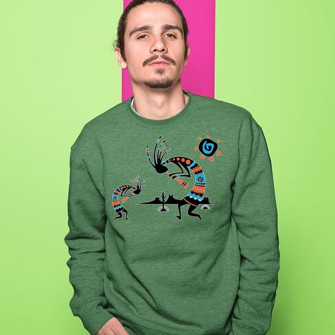 Native American Kokopelli Southwest Adult Crewneck Sweatshirt, Soft Fleece, Graphic Pullover in Saudi Arabia