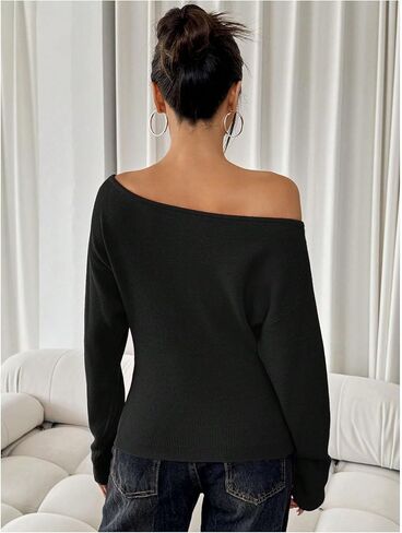 SweatyRocks Women's Off The Shoulder Sweater Long Sleeve Fall Knit Pullover Sweaters in Saudi Arabia