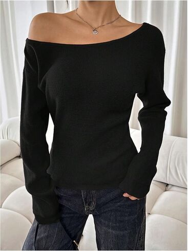 SweatyRocks Women's Off The Shoulder Sweater Long Sleeve Fall Knit Pullover Sweaters in Saudi Arabia