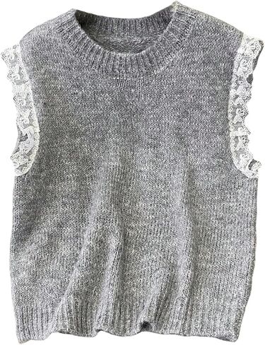 GORGLITTER Women's Lace Sweater Vest Lightweight Crew Neck Sleeveless Y2k Pullover Tank Tops in Saudi Arabia
