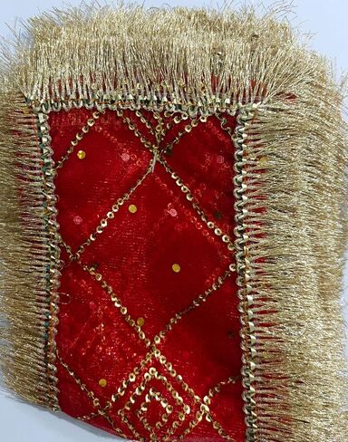 مقاس صغير MATA Rani Chunri/Chuni/Dupatta for Kanjak Maa Durga Laxmi Sherawali Saraswati Devi Pooja، شبكة ذهبية Chunni Navratra/Navratre/Navratri/Diwali/Dussehra مقاس أحمر وذهبي خاص 5x12 بوصة in Saudi Arabia