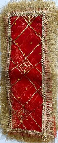 مقاس صغير MATA Rani Chunri/Chuni/Dupatta for Kanjak Maa Durga Laxmi Sherawali Saraswati Devi Pooja، شبكة ذهبية Chunni Navratra/Navratre/Navratri/Diwali/Dussehra مقاس أحمر وذهبي خاص 5x12 بوصة in Saudi Arabia